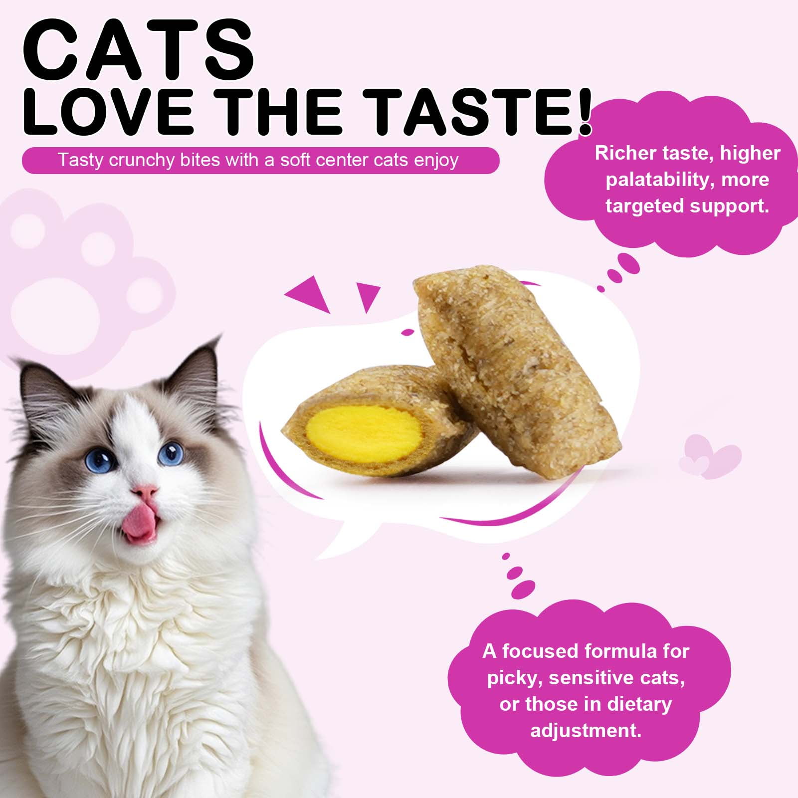 Oimmal Cat Multivitamin Chews, Chicken Flavor Cat Vitamins Treats - 15-in-1 Daily Supplement for Skin & Coat, Heart, Brain, and Digestive Health, Delicious Crunchy & Creamy - 4Pack
