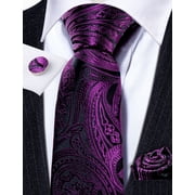 Barry.Wang Paisley Ties for Men Flower Silk Necktie Set with Handkerchief Cufflinks Wedding Party Business