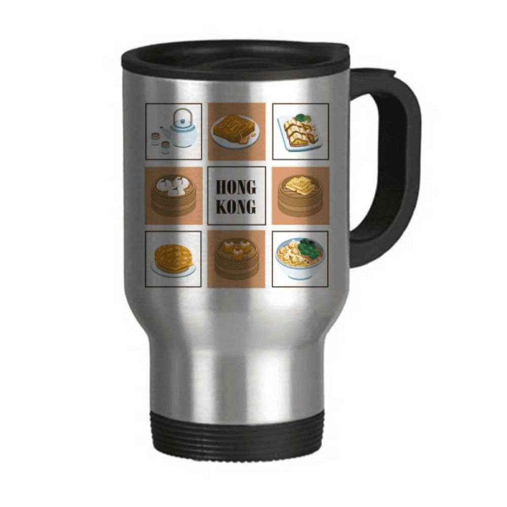 Hong Kong Local Food China Travel Mug Flip Lid Stainless Steel Cup Car