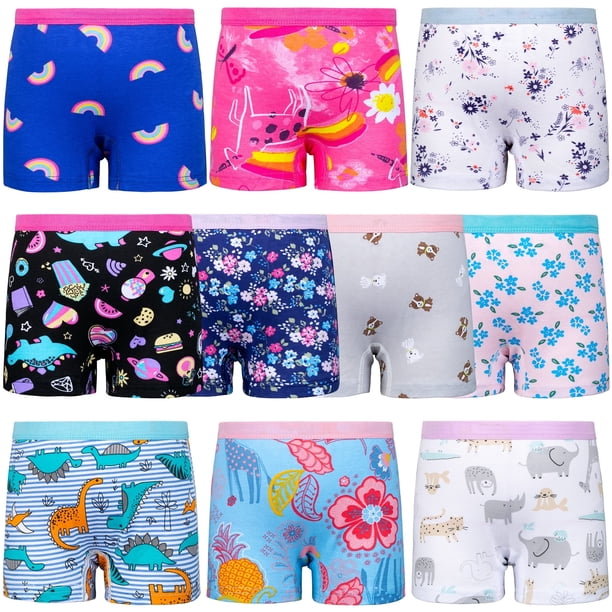 BIG ELEPHANT Ropa Interior para Niñas Pequeñas, Bóxers de Algodón 100% Transpirables, Paquete de 10 (3T-10Y)