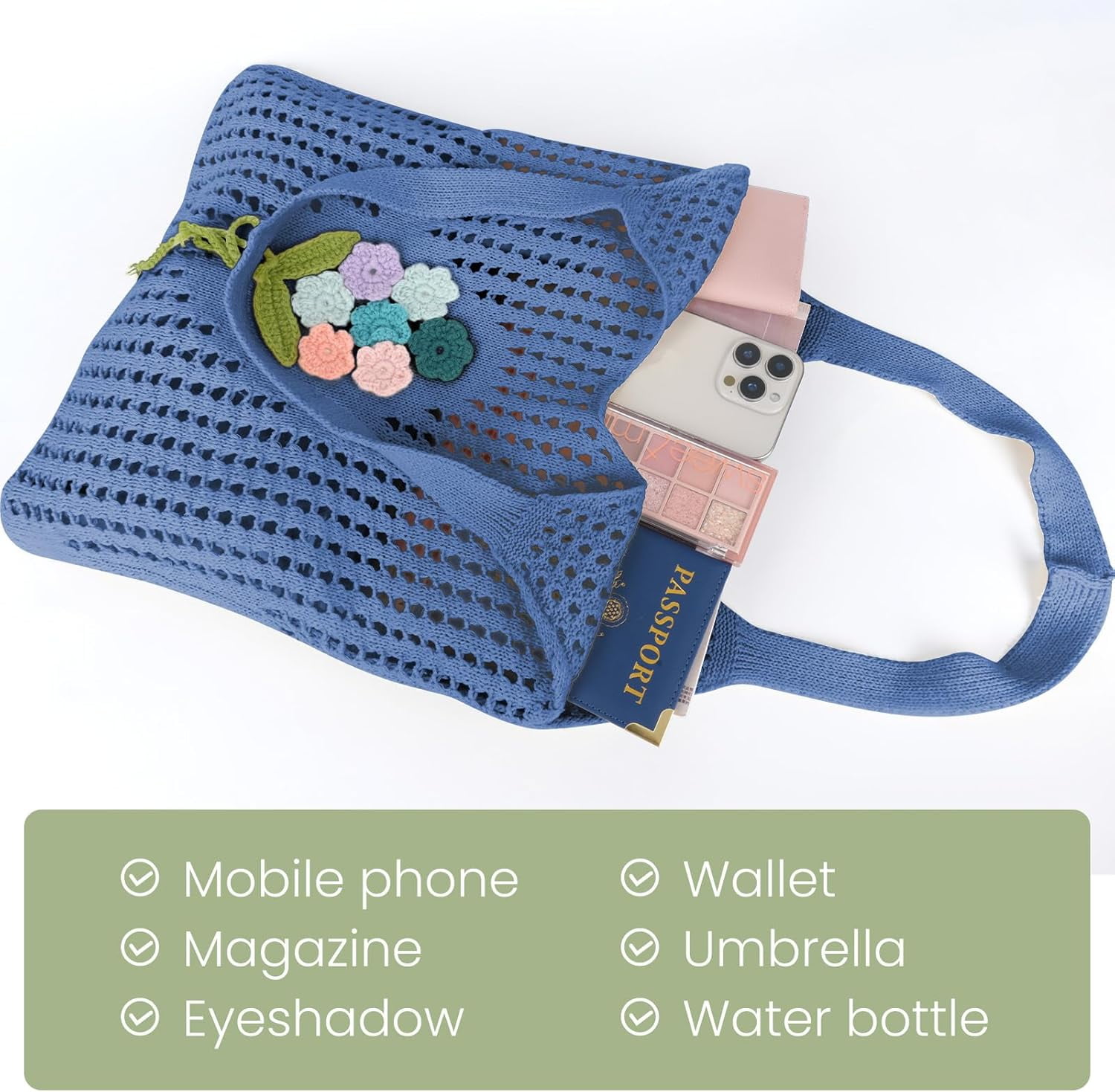Crochet Mesh Beach Tote Shoulder Handbags Hobo for Women Summer Vacation Shoulder Bag Soft Y2k Purses for Travel