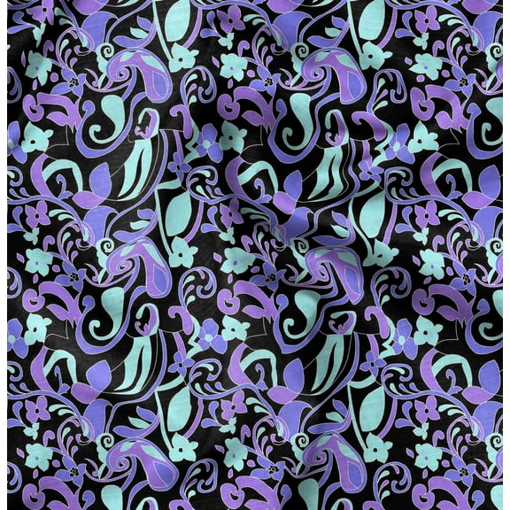 Soimoi Floral Print, Silk Fabric, Decor Sewing Fabric by The Yard 42 Inch Wide,Decorative Fabric for Shirts Suits Ties, Black