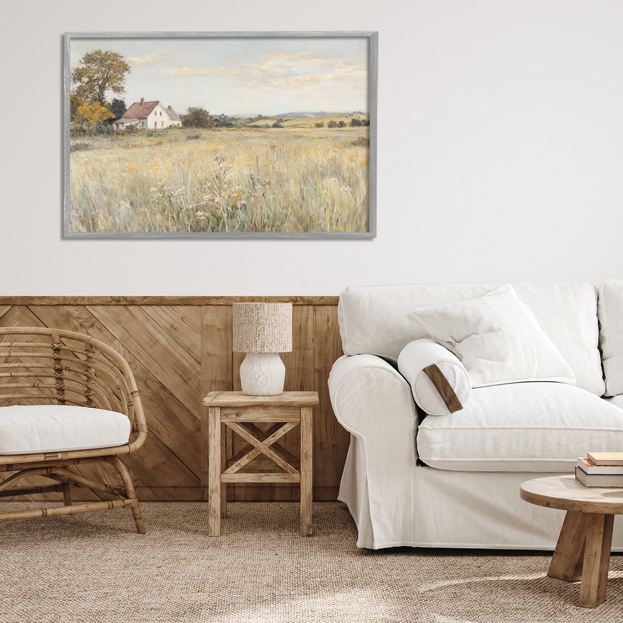 Stupell Industries Country Living in Golden Meadow Gray Framed Giclee Art, design by Petal Prints Design