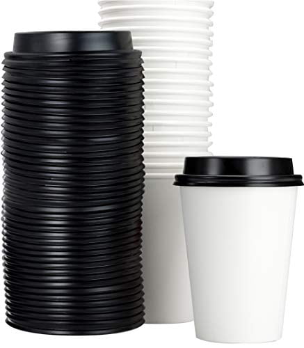 100 X 16oz Cafe Mocha Paper Cup & Black Sip Lids Coffee Tea Disposable 