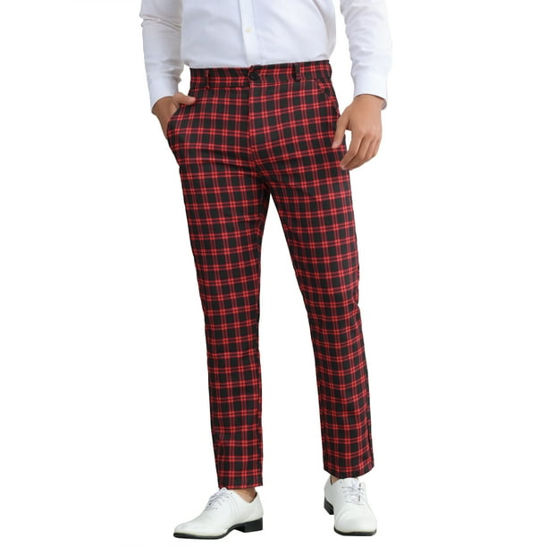 Pantalones de hombre INSPIRE CHIC de cuadros, corte regular, frente plano, elásticos, a cuadros, 28 negro rojo