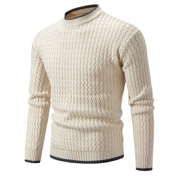 JTieacloth Loose Fit Cardigan Sweaters Men's Autumn And Winter Crew Neck Pullover Sweater(Beige)