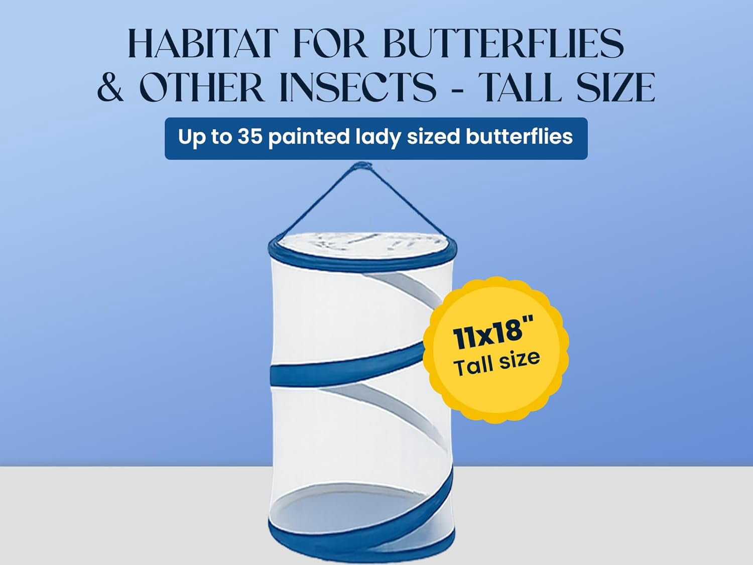 Pop-up Insect and Butterfly Habitat Mesh Cage 18"x12" Clear See Through Butterfly Cage - Large Mesh with Extra Room
