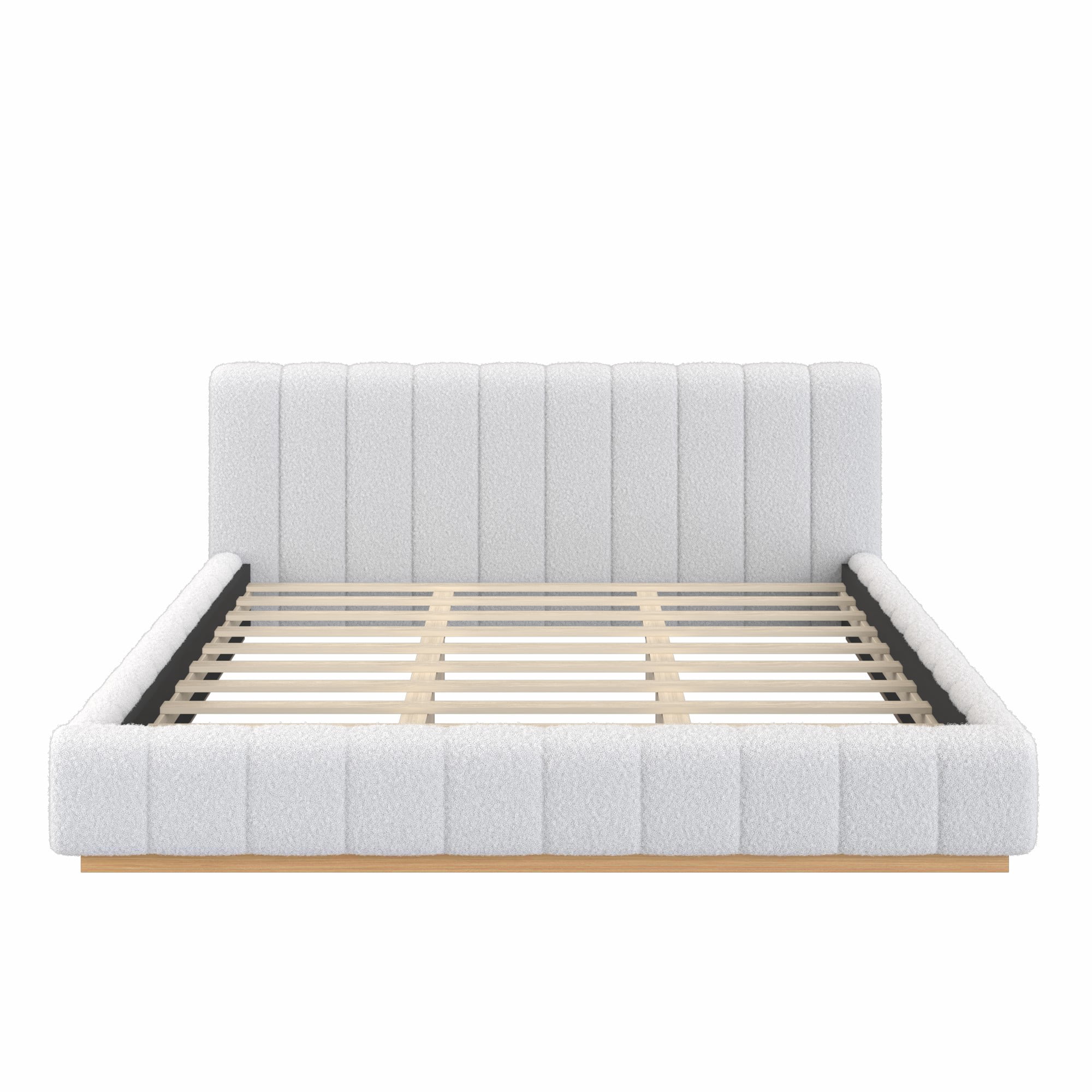Euroco Boucle Upholstered King Size Platform Bed, White