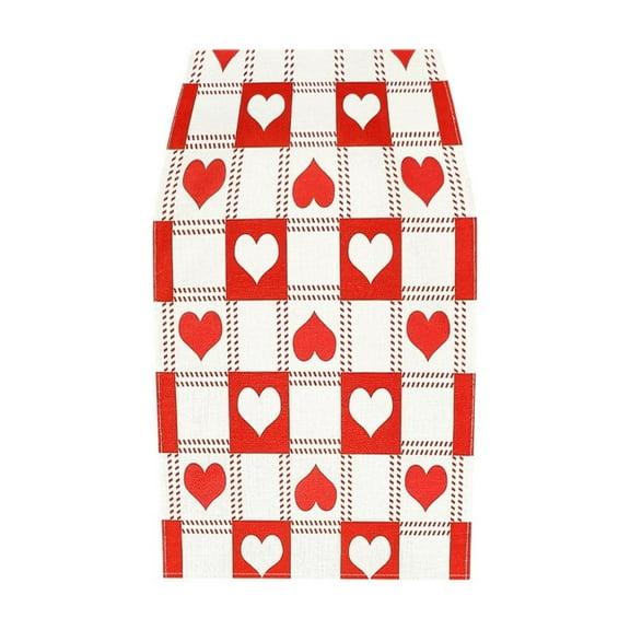 FYTPOV Hearts Plaid Table Runner, Valentines Day Decorations, Romantic White Red Table Runner for Wedding Party, Christmas Runner for Table Home Decor, 13x47 inch