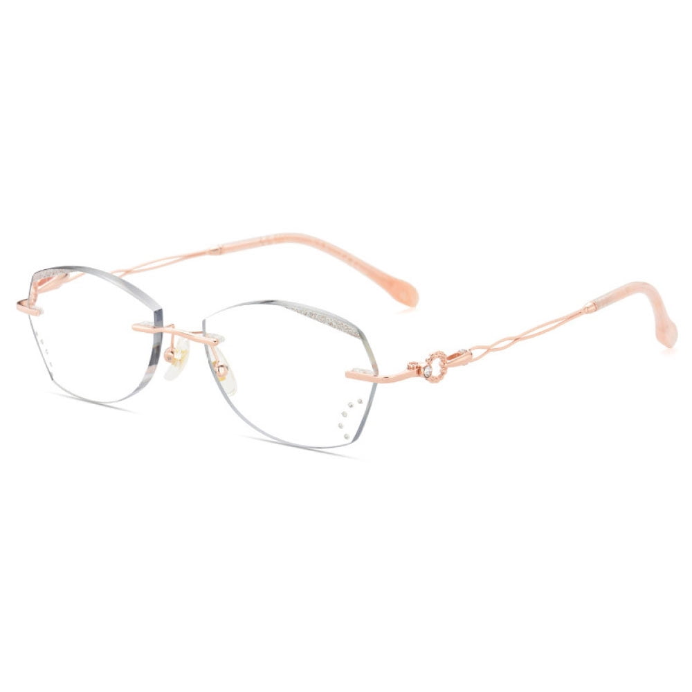 Women's Rimless Reading Glasses 4.00 Anti-Blue Light Bling Diamond Frameless Rose Gold Readers 4.00 Strength
