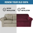 thumbnail image 5 of H.VERSAILTEX Thick Stretch Velvet Sofa Slipcover, One-Piece 3-Seater Non-Slip Elastic Bottom Furniture Protector for Living Room, Burgundy, 5 of 6