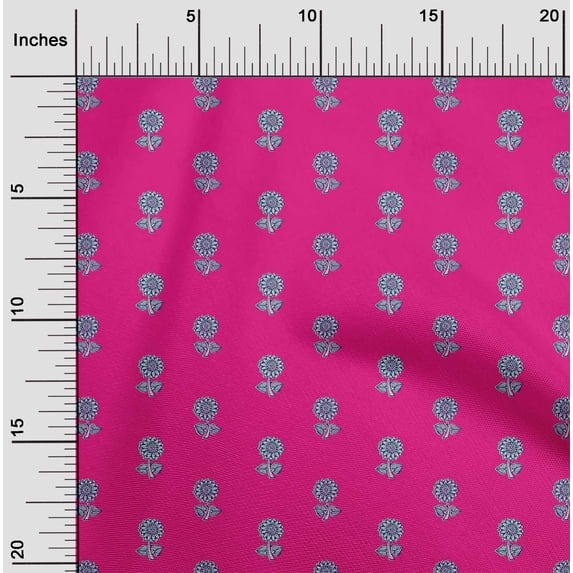 oneOone Cotton Flex Fabric Floral Block Printed Fabric 1 Yard 40 Inch Wide