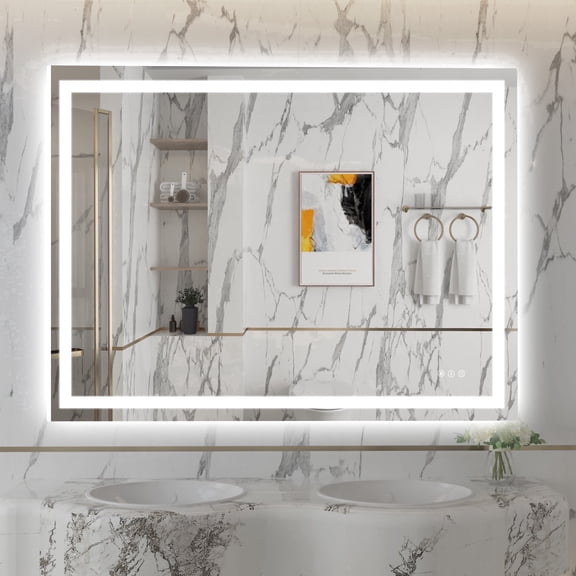 Sumerain 48" x 36" Large Smart LED Bathroom Mirror — Backlit & Front‑Lit Smart Vanity Mirror, Anti‑Fog, Stepless Dimmable, 3 Color Modes, Memory Function, Tempered Glass