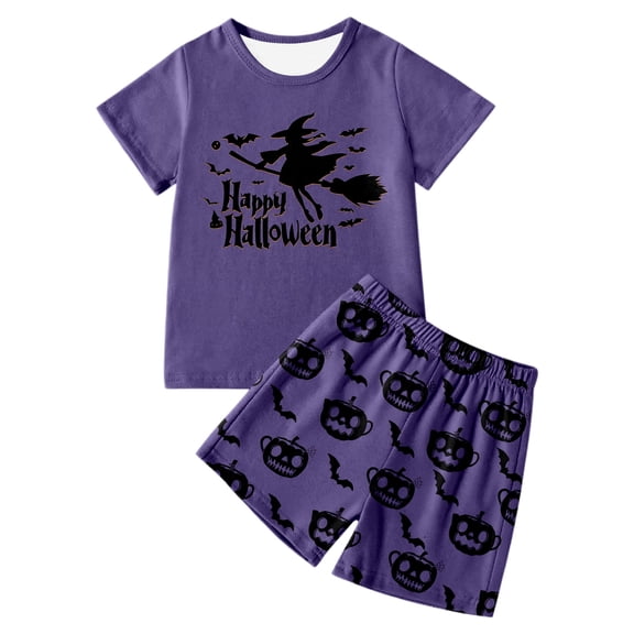 Outfit Sets for Girls Halloween Print Short Sleeve Crewneck T Shirt Shorts Casual Fashion 2 Piece Outfits Size 4-5Y