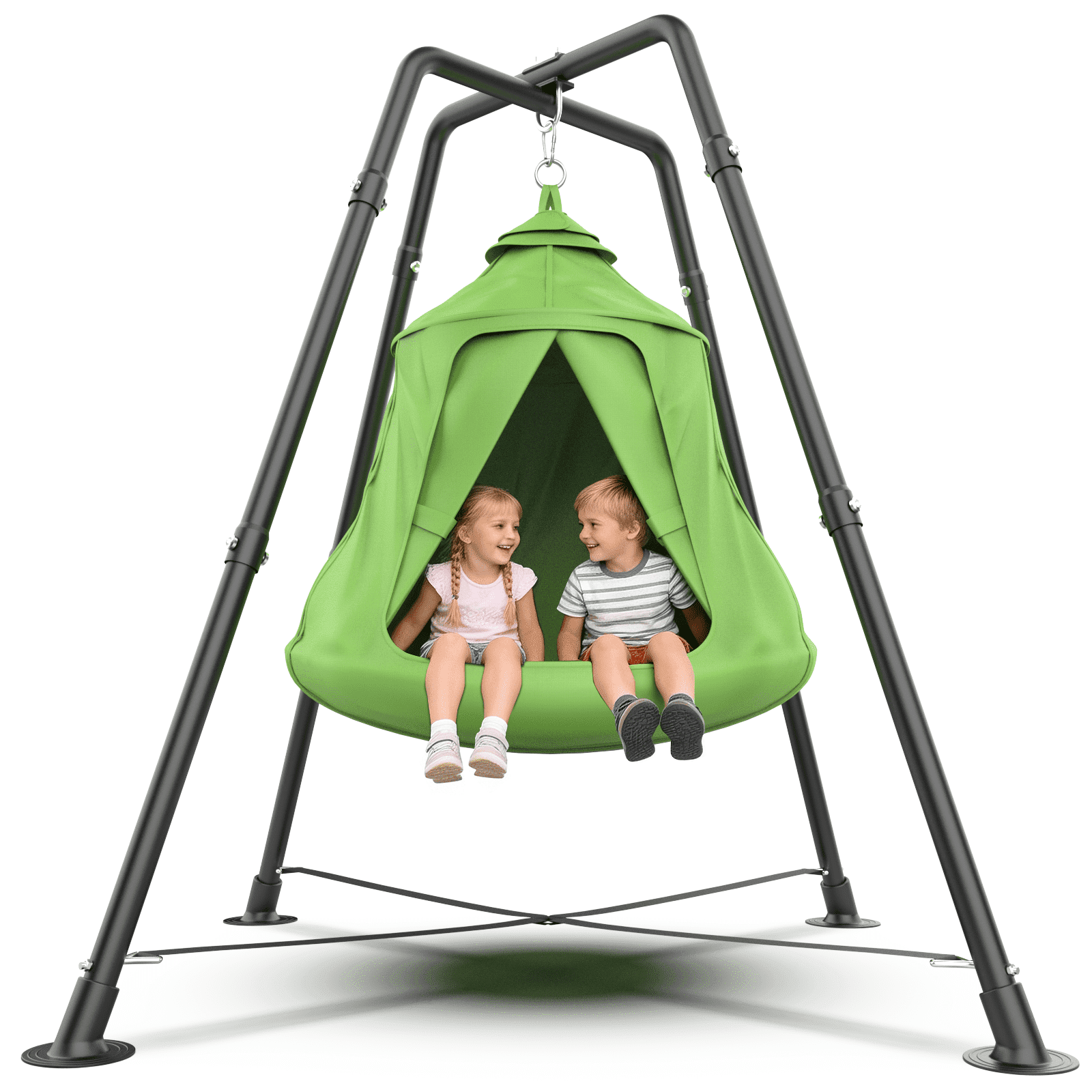 Yacona X-Shaped Swing Set, Sensory Swing with Stand, 330lbs Swing Stand Frame with Play Tent, Hammock Chair for Kids and Adults, Green
