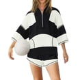 thumbnail image 3 of Women Striped Workout Set Two Piece Outfit Tracksuit Oversized Lounge Set Top and Shorts Sets with Pockets Black L, 3 of 9