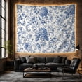thumbnail image 6 of Dense Blue Hydrangea on Cream Background, Nostalgic Vintage for Art Lovers, Chinoiserie Toile Decor, Housewarming Gift, Tapestry Wall Hanging for Living Room and Dining Room, 6 of 7