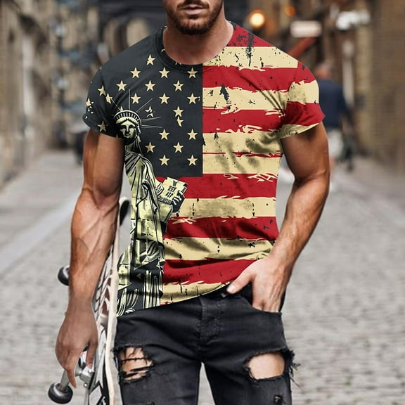 WAENQINLA Mens 4th of July T-Shirt American Flag 1776 USA Patriotic American Flag Shirts Short Sleeve Independence Day T Shirt