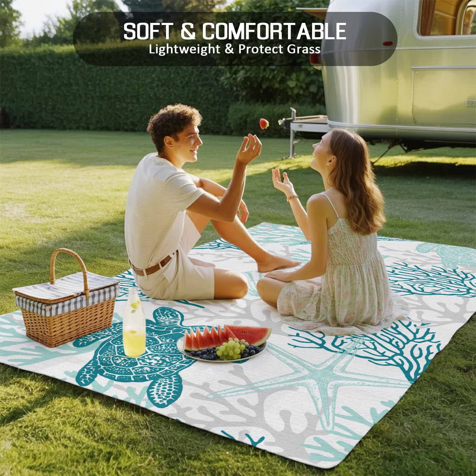 Fsddascl Turquoise Coastal Outdoor Rug for Patio/Deck, Non-Slip Large Area Rug 6 x 9 Ft, Sea Turtle Nautical Coral Summer Beach Indoor Outdoor Rugs Washable Area Rugs, Reversible Camping Rug Carpet