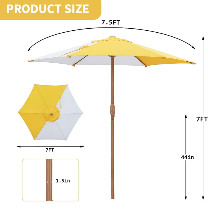 Ainfox 7.5ft Beach Round Patio Umbrella, Yellow & White Stripe photo 6