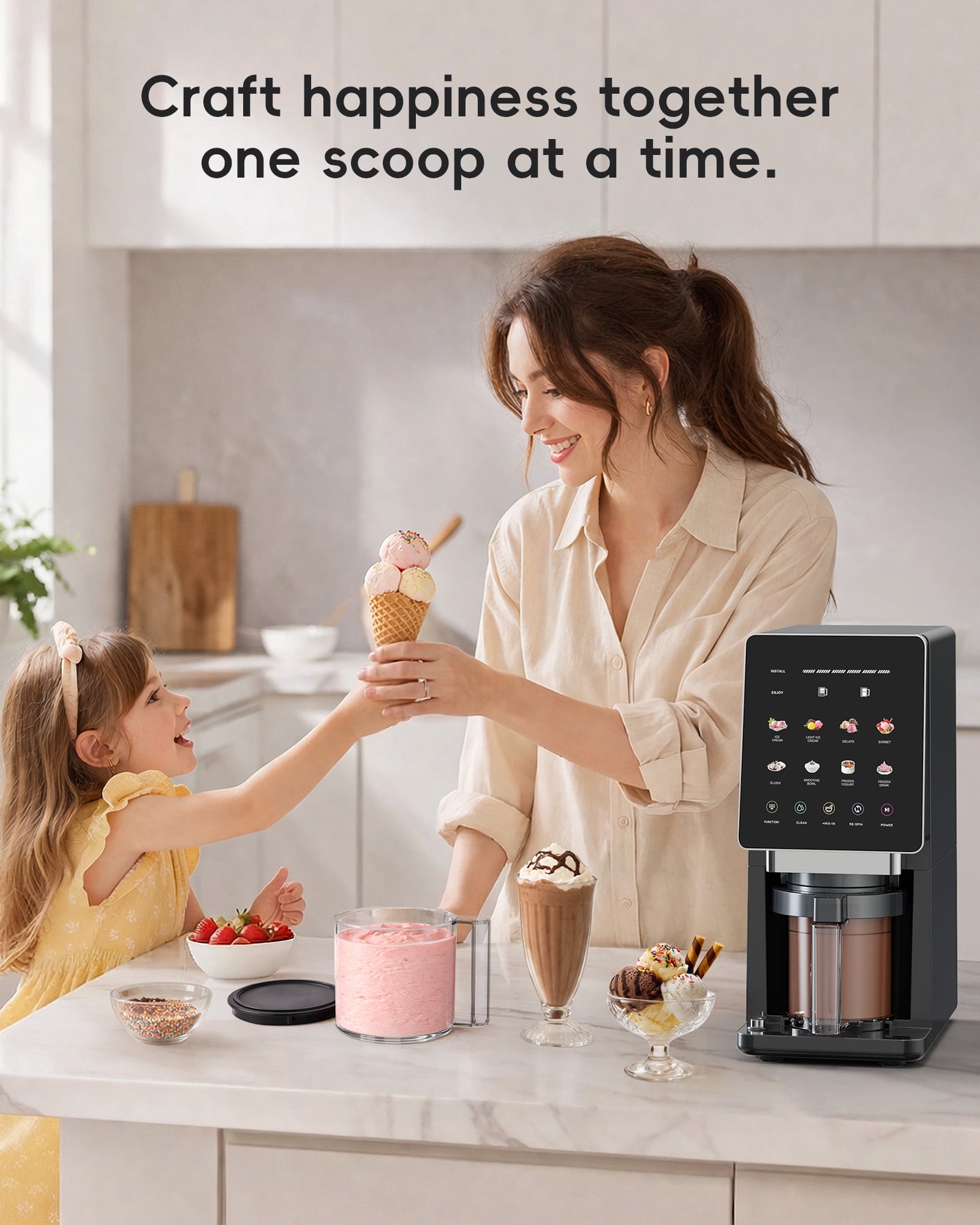 Alcarin Homemade Ice Cream Maker Machine with 3 Pints, 10 Preset Programs, Respin & Mix-In for Gelato, Sorbet, Frozen Yogurt & Slushies