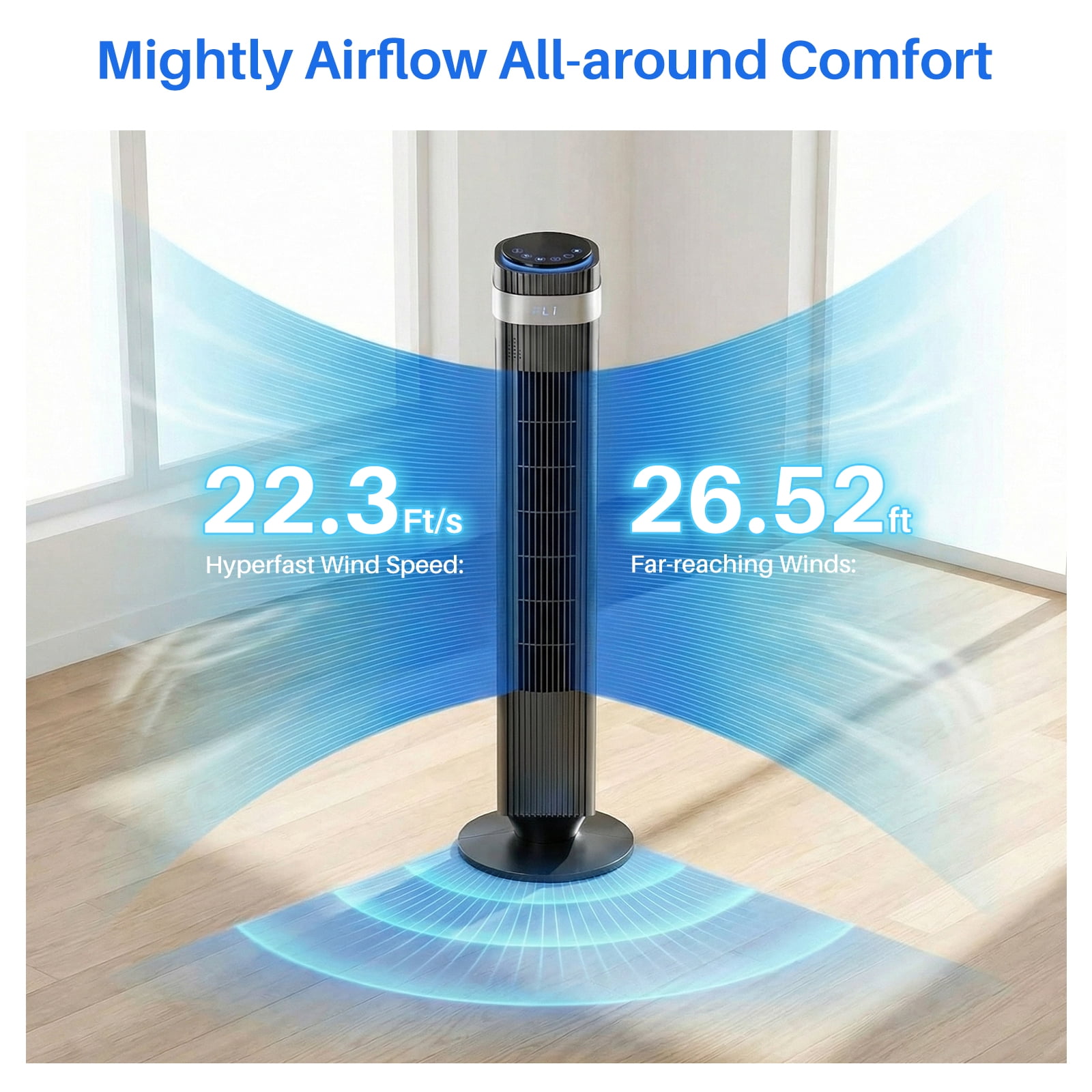 EDX Bladeless Tower Fan for Bedroom, 25ft/s High Velocity 28dB Quiet DC Fan, 5 Speeds 4 Modes, 12H Timer 64°Oscillating, Remote Standing Fan for Home Office Indoor, Black