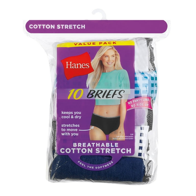 Hanes Women's Breathable Cotton Stretch Brief Underwear, 10-Pack Assorted 10