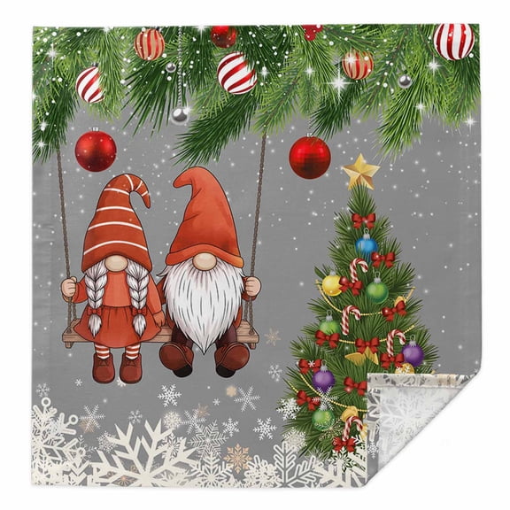 Christmas Gnome Cloth Napkin Set of 1, Snowflake Xmas Tree Red Ball Evergreen Bough Gray Washable Linen Napkins Absorbent Kitchen Table Dinner Napkins for Restaurant/Wedding/Hotel