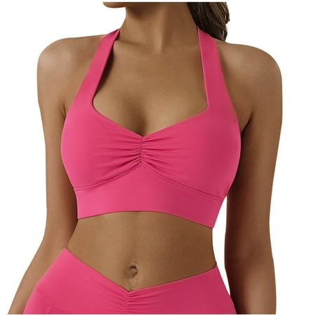SMihono Backless Sports Bras for Women Activewear Bra - Padded Seamless High Impact Support for Yoga Gym Workout Fitness (Hot Pink M )