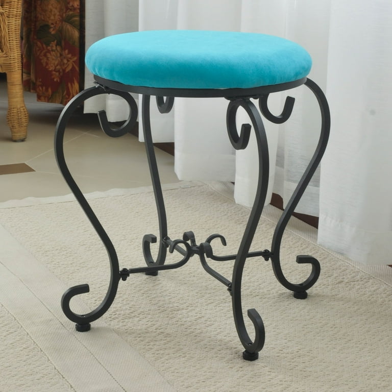International Caravan Round Iron Vanity Stool with Cushion International Caravan Round Iron Vanity Stool with Cushion