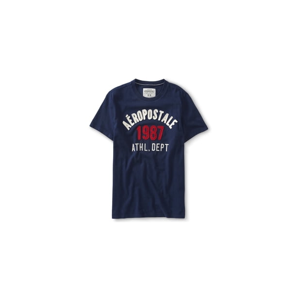 Camiseta bordada adornada Aeropostale Mens 1987 Athl Dept azul pequeño