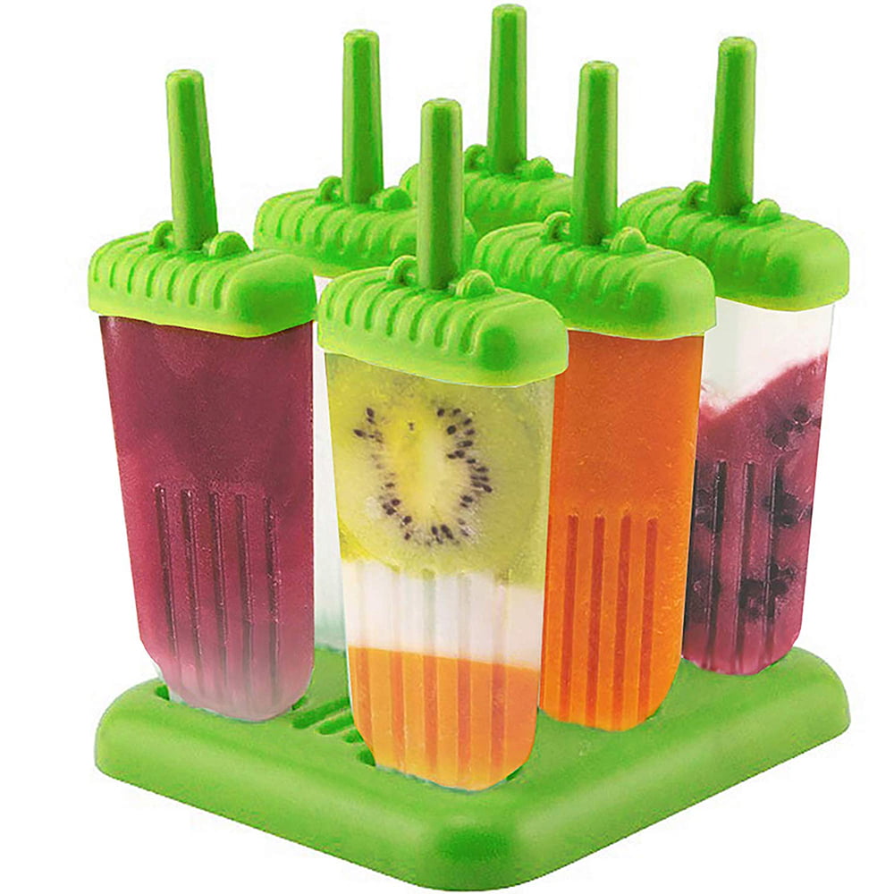 6pcs Ice Lolly Maker Reusable DIY Frozen BPA Free  Ice Cream Pop Molds with Base 