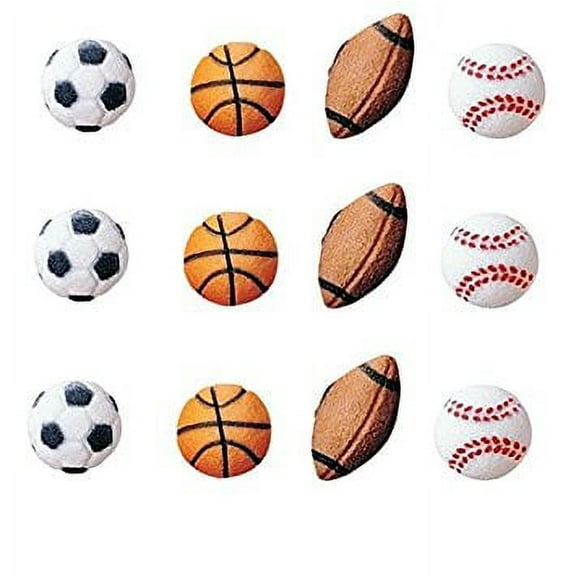 Sports Balls Sugar Decorations Toppers Party Favors Cookie Cupcake Cake 12 Count