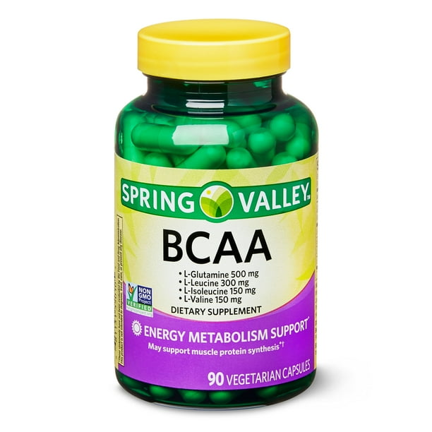 Spring Valley BCAA, Glutamine & Leucine Amino Acid Supplements, Unflavored, 2 Capsules, 90 Ct