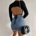 thumbnail image 2 of SUNSIOM Women Long Sleeve Crop Tops Solid Ribbed Knit Backless Lace-up Tops, 2 of 9