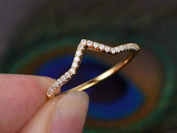 0 25 Carat Curved V Style Diamond Wedding Ring Anniversary Ring Half Eternity Matching Band With 18k Gold Plating Walmart Com