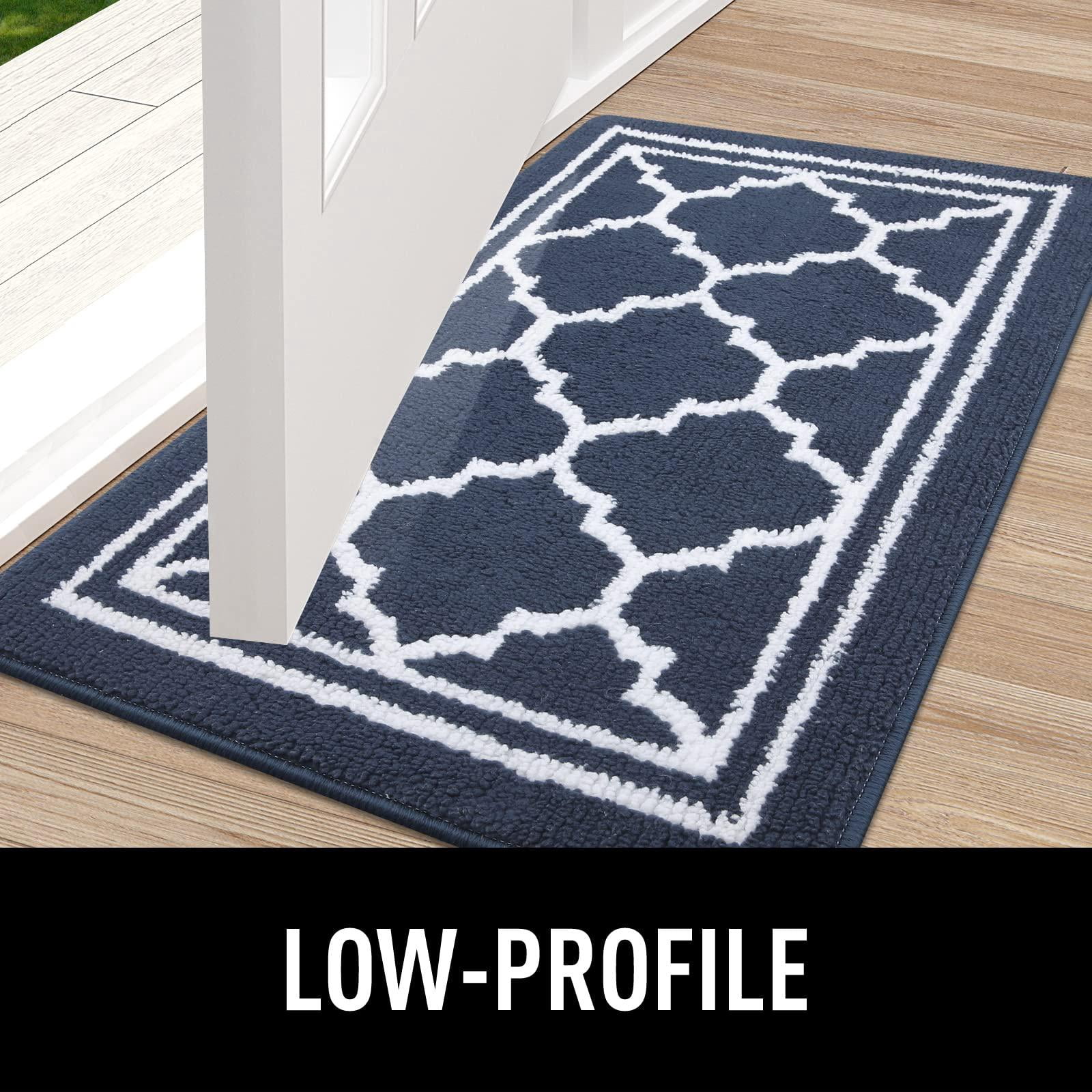 Buganda Door Mats Indoor, 17"×30", Water Absorbent Low Profile Anti-Slip Front Door Mat, Door Rugs for Entrance, Navy Blue