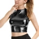 thumbnail image 5 of Pantalones de Cuero de Cintura Alta para las Mujeres con Textura Patente Brillante, Top de Club Nocturno de las Mujeres, Tops sin Mangas de Cuello Alto para las Mujeres en Estilo Metálico, 5 of 8