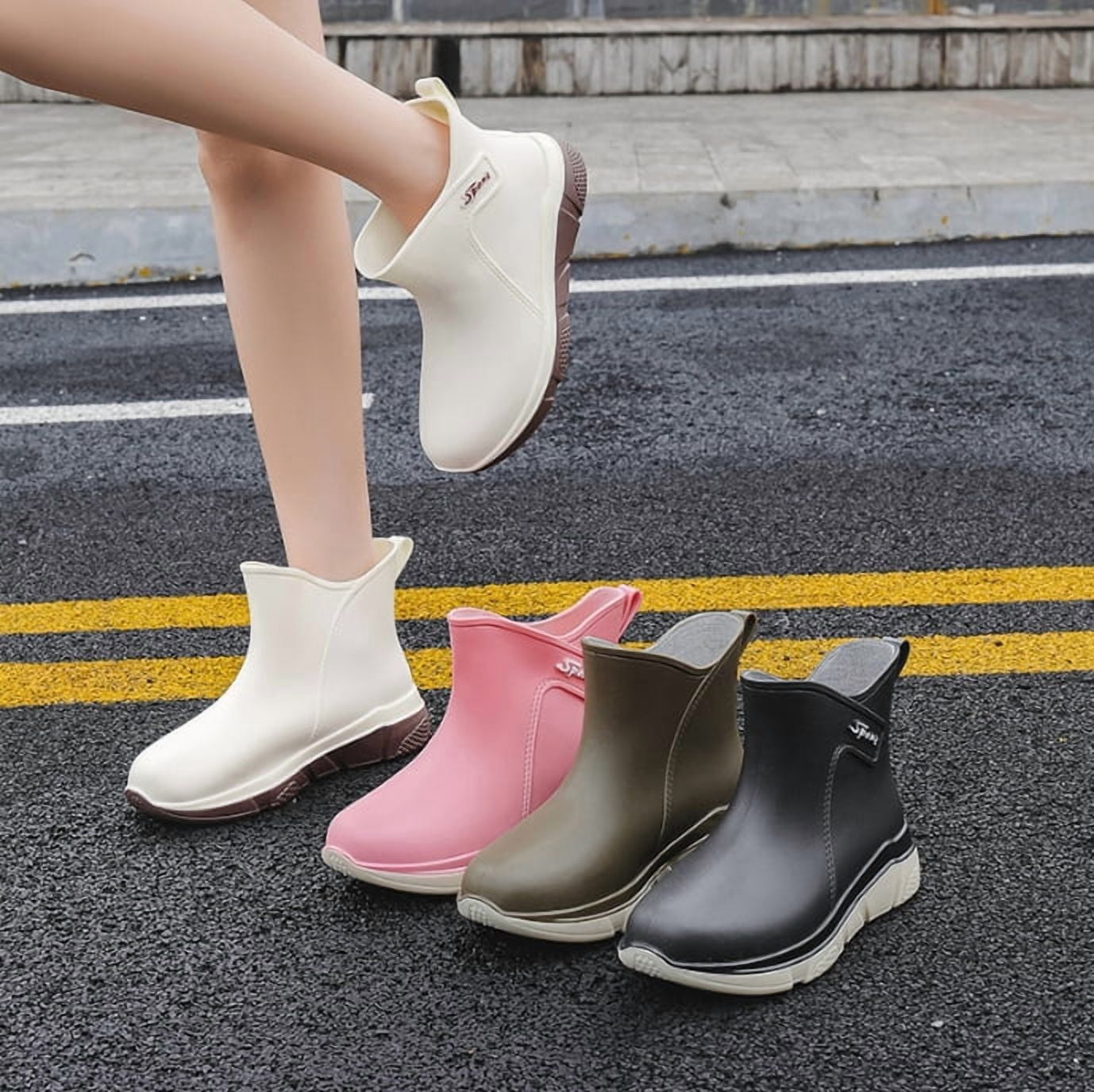 Wowen Rain Boots Slip On Antislip Rubber Waterproof Ankle Boots Rain Shoes