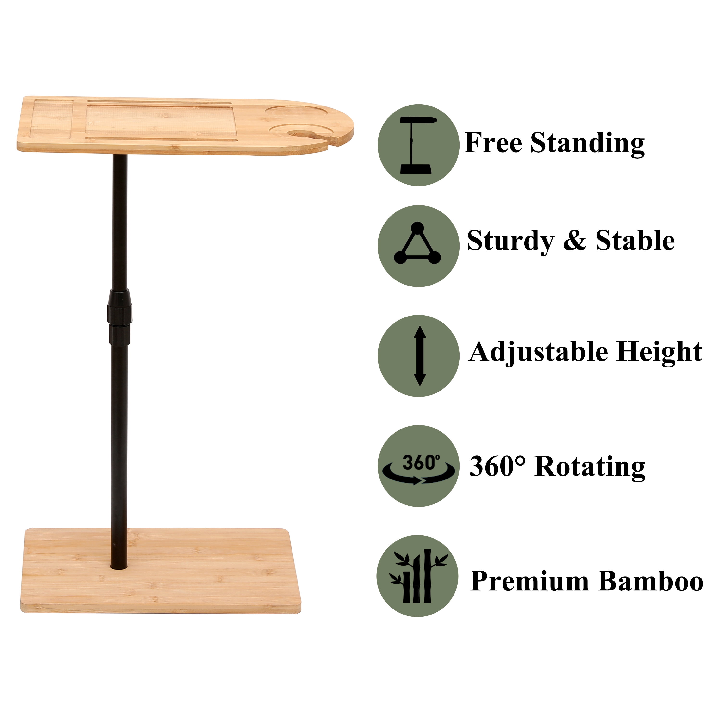 MAYEERTY Modern C-shaped Oval End Tables with Slots Couch Tray Table Bamboo Height Adjustable Side Table