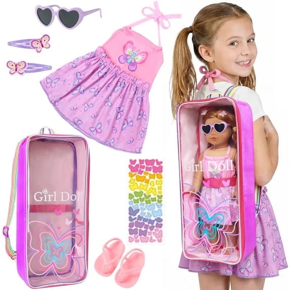 K.T.Fancy 18 Inch Girl Doll Carrier Backpack-Travel Storage Accessory Set, No Doll