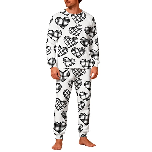 Lorytime Couples Pajamas Matching Sets Valentines Heart Long Sleeve Crewneck Pullover with Pockets Trousers Men Loungewear