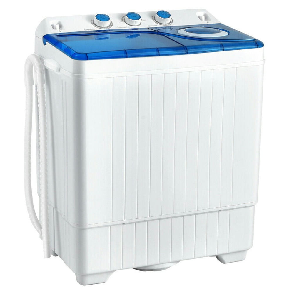 Spaco 26 lbs Portable Semi-Automatic Twin Tub Washing Machine with Drain Pump, Washing Machine with 3 Function Switches, 2-in-1 Laundry Machine for Indoor, Blue