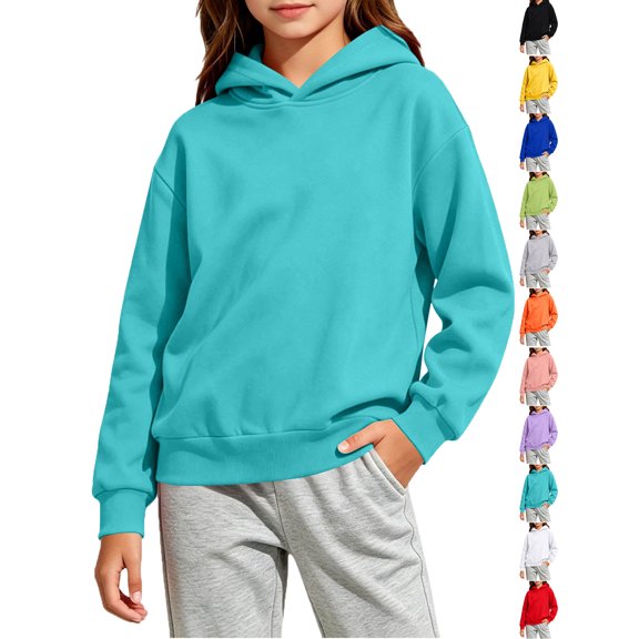 Girls Hoodie Solid Color Long Sleeve Casual Basic Pullover Fall/Winter Trendy Tops Daily Wear for 2-14 Years