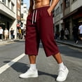thumbnail image 2 of Hurxie Men's Baggy Sweat Shorts Long Below Knee Fleece Capri Shorts Athletic Casual 3/4 Pants with Pockets Wine,2XL, 2 of 7