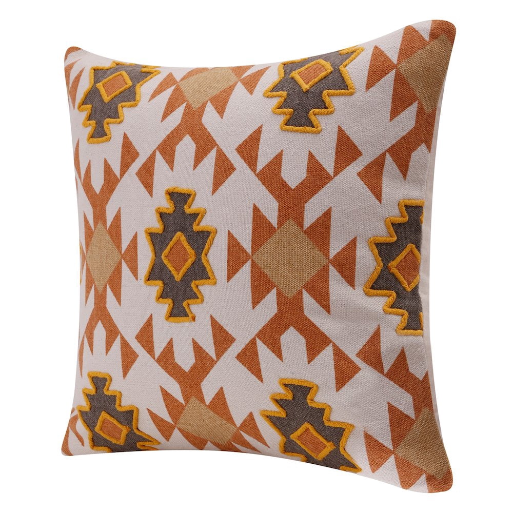 Ox Bay Sedona Handmade Orange/Off-White Southwestern Cotton 20" x 20" Indoor Throw Pillow