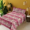 thumbnail image 2 of Ambesonne Rose Pattern Fitted & Flat Sheet with Shams 4 Pcs Set, Vintage Garden Flowers, Queen, Dark Coral Pale Pink, 2 of 5
