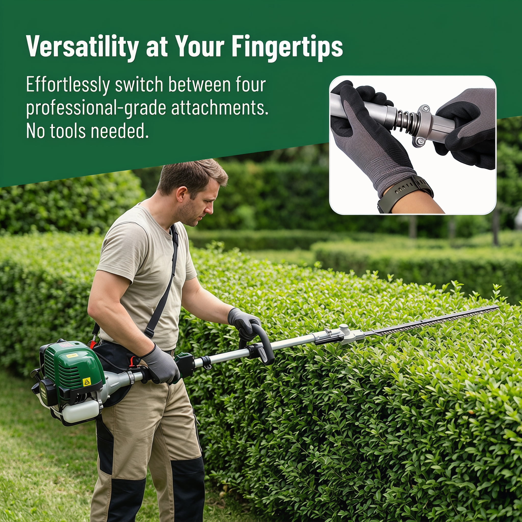 38CC 4 Stroke 4 in 1 Gas Multi Tool EPA Compliant with Pole Saw Hedge Trimmer Grass Trimmer Brush Cutter for Yard