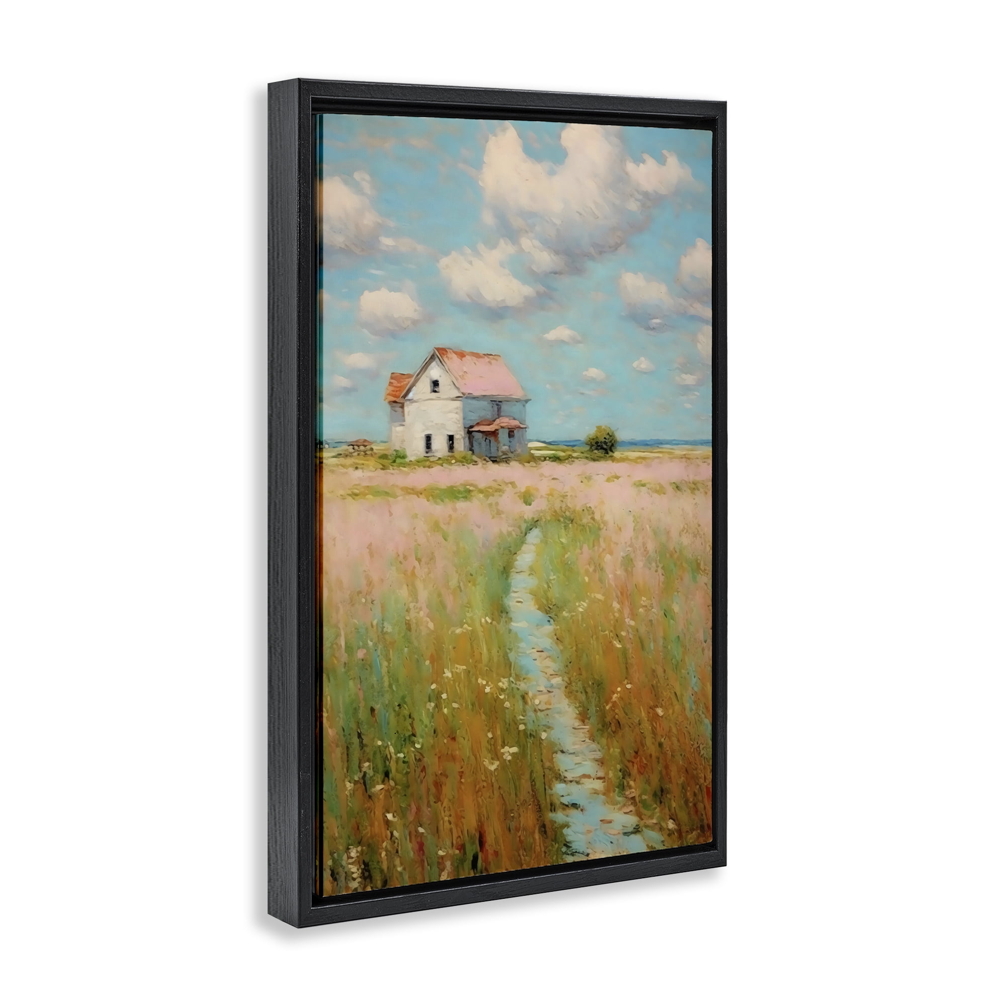 Stupell Industries House in Field of Flowers Black Framed Floater Canvas Wall Art, design by Creative Studio