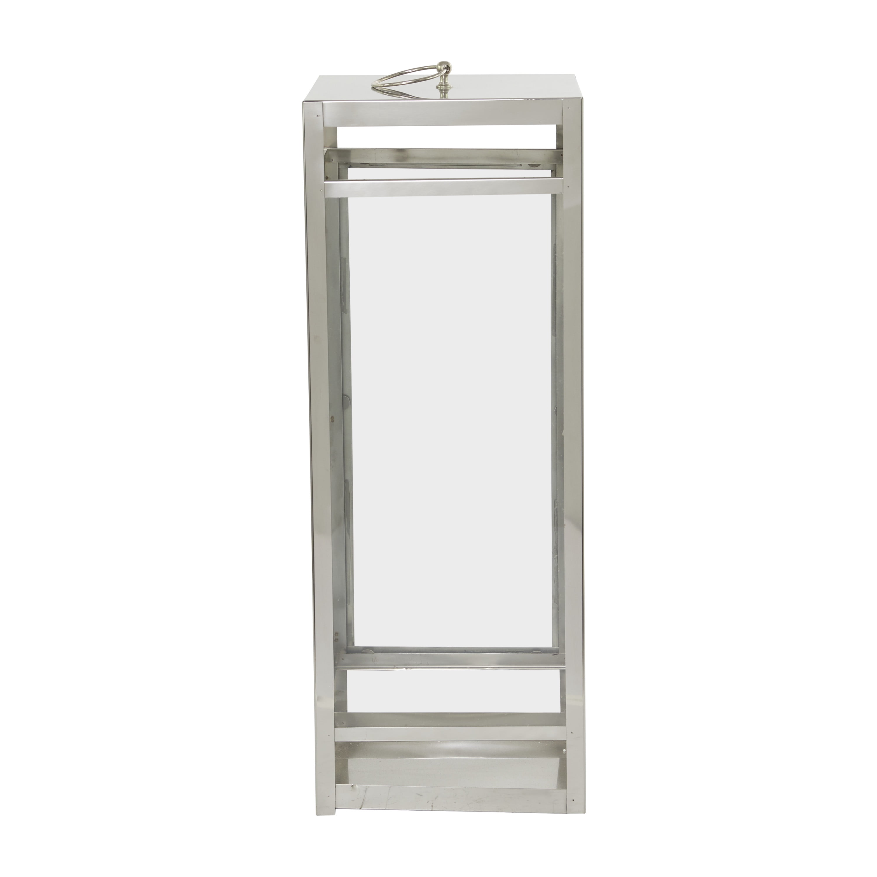 DecMode Silver Stainless Steel Pillar Candle Lantern